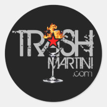 Black Flaming martini Silver Logo Round Sticker
