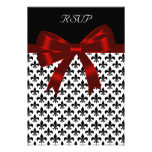 Black Fleur De Lis Red Bow RSVP Card Personalized Invite