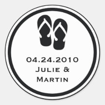 Black flip flop thong wedding favour tag seal labe sticker