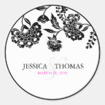 black floral damask monogram sticker