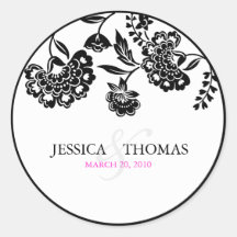 black floral damask monogram sticker