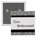 Black Floral Damask Wedding Bride women v3 Buttons