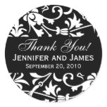 Black Floral Damask Wedding Thank You Labels Sticker