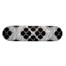 Black Floral On Diamond Pattern Skate Board