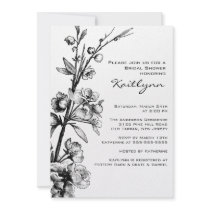 Black Floral on White Bridal Shower Invitation