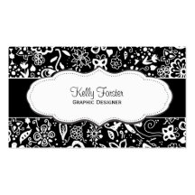 Black Floral pattern Doodle business cards