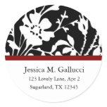 Black Floral Top Address Labels Round Sticker