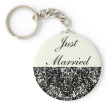 Black Floral Wedding Invitation Set Key Chain