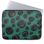 Black flowers on jade green. laptop sleeve
