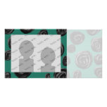 Black flowers on jade green. photo card template