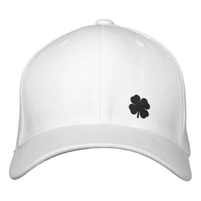 Black  Four Leaf Clover St. Patricks Day Hat Embroidered Baseball Cap by StPatsDay