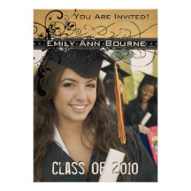 Black Funky Elegant Swirls Graduation Invite