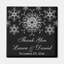 Black Glitter Snowflakes Wedding Favour Magnet