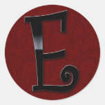 Black Gloss Monogram - E Round Sticker