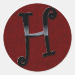 Black Gloss Monogram - H Round Sticker