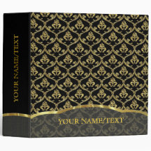 Black & Gold Baroque Seamless Pattern 3 Ring Binders