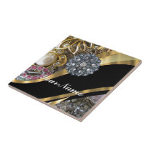 Black & gold bling ceramic tiles