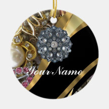 Black & gold bling christmas tree ornament