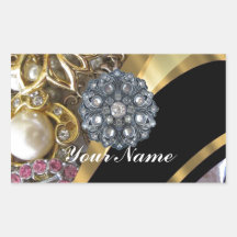 Black & gold bling rectangular sticker