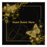 Black gold butterfly elegant floral custom invitations