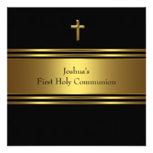 Black Gold Cross Boys First Communion Custom Announcement