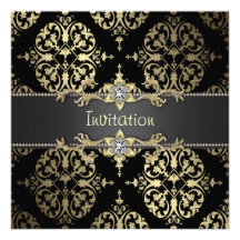 Black Gold Damask All Occasion Party Custom Invite