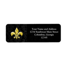 Black/Gold Damask Fleur de Lis Return Address Labels