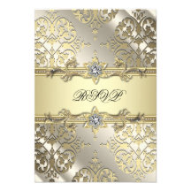 Black Gold Damask Party RSVP Custom Announcements