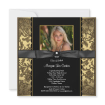 Black Gold Damask Photo Graduation Custom Invitation
