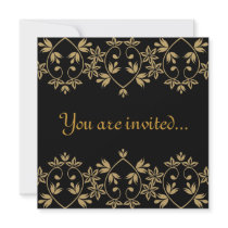 Black gold damask royal Wedding Invitations