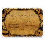 Black & Gold Damask Swirls Wedding RSVP Invite