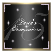 Black/Gold Diamond Sparkles Quinceañera Invitation