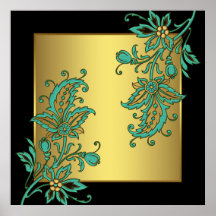 Black Gold Elegant Floral Wall Art Print