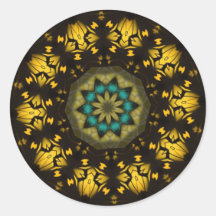 Black & Gold Elegant Kaleidoscope Round Sticker