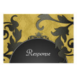 Black & Gold Floral Damask Wedding Response RSVP Personalized Invites