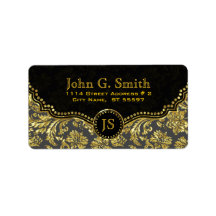 Black & Gold Floral Damasks Pattern 2 Labels