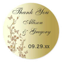 Black, Gold Floral with Butterflies Sticker