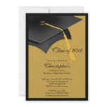 Black Gold Grad Cap Graduation Party Invitation