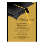Black Gold Grad Cap Graduation Party Invitation Postcards