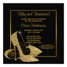 Black Gold High Heels Womans Brithday Party Custom Announcements