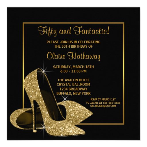 Black Gold High Heels Womans Brithday Party Custom Announcements