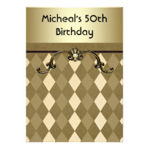 Black Gold Mans 50th Birthday Party Invitations