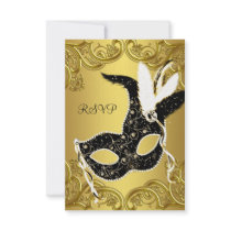 Black Gold Mask Masquerade Ball Party RSVP