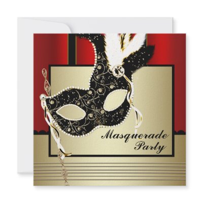 Black Gold Mask Red Black Masquerade Party Custom Announcement by Pure_Elegance