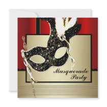 Black Gold Mask Red Black Masquerade Party Custom Announcement