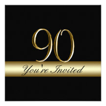 Black Gold Metal Printed 90th Birthday Invitations