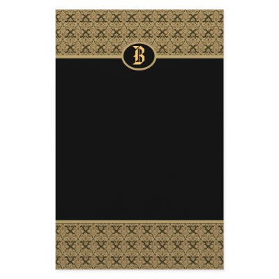 Black Gold Monogram Damask Stationery by mickeyelvis128