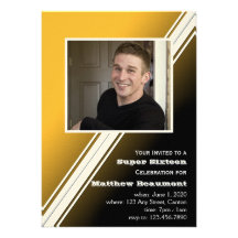 Black Gold Racing Stripe Birthday Party Invitation