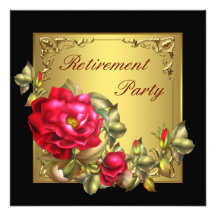 Black Gold Red Rose Womans Retirement Party Custom Announcements