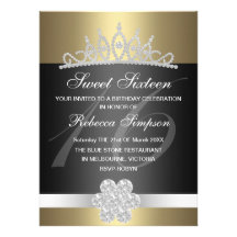 Black & Gold Sparkle Tiara Birthday Invitation